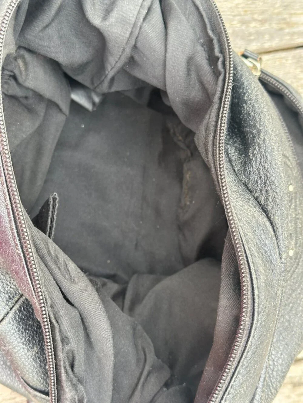 Black genuine leather hobo handbag, Stone Mountain brand